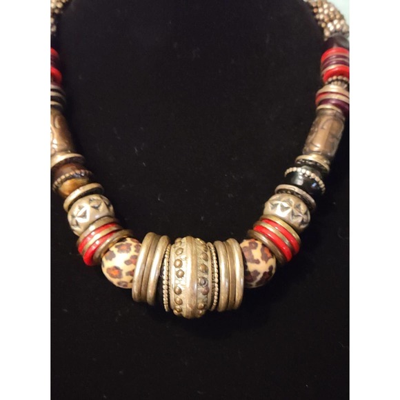 Vintage Bohemia Leopard Tribal Beaded Choker Statement Necklace - Picture 4 of 4